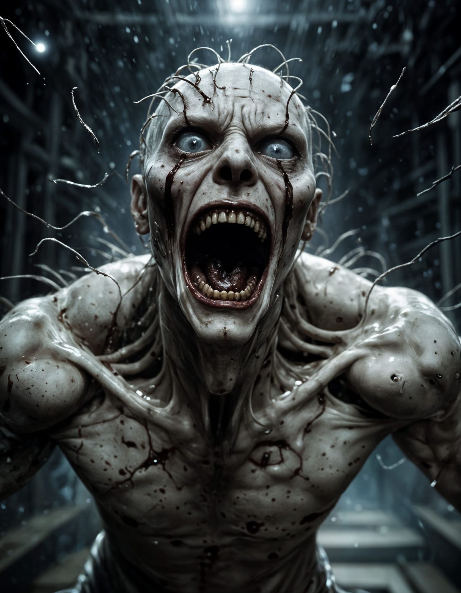 Grotesque Celestial Horror with Human Faces