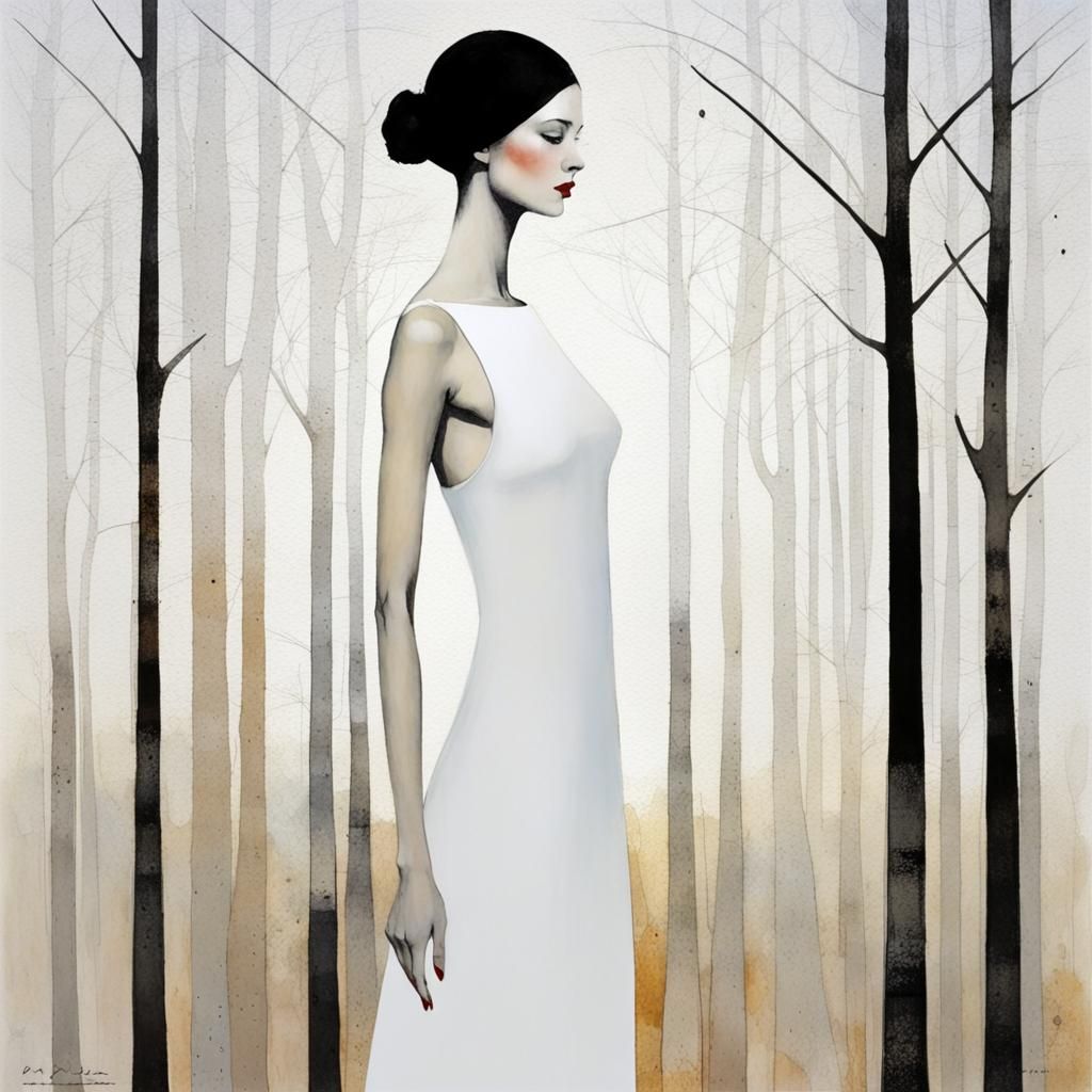 Minimalist Surreal Woman in Nature Illustration