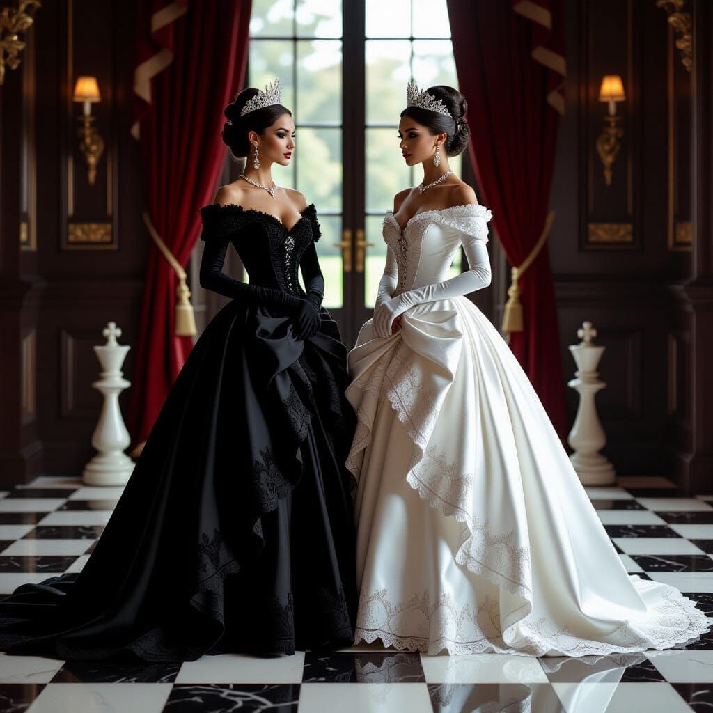 Chess Queens in Ball Gowns on Board