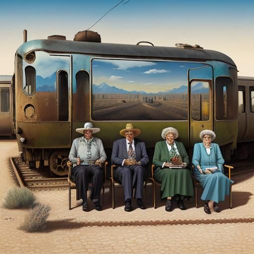 Pensioners in a Surreal Desert Landscape