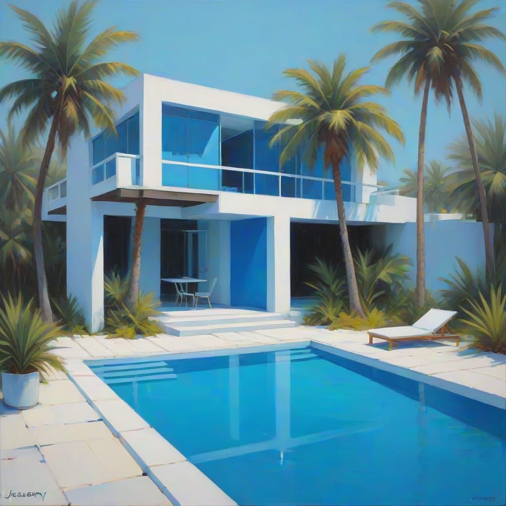 Modern Blue Oasis in Neon Minimalist Style