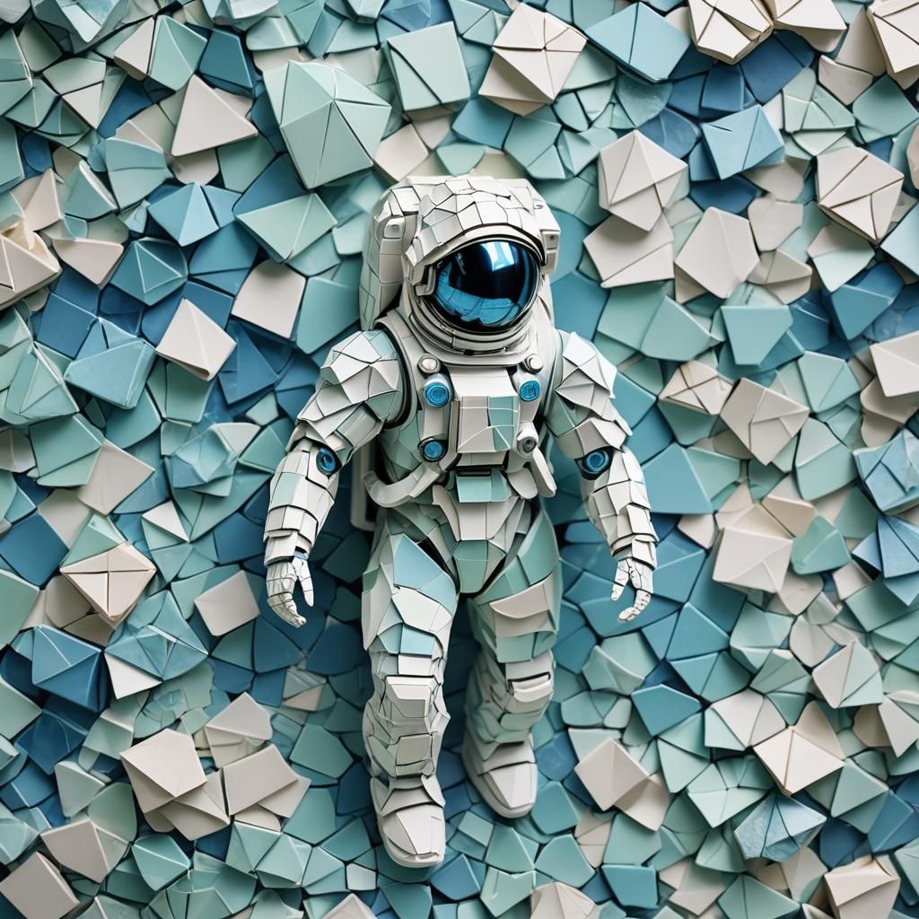 Biomechanical Astronaut Mosaic Tile Origami Concept Art