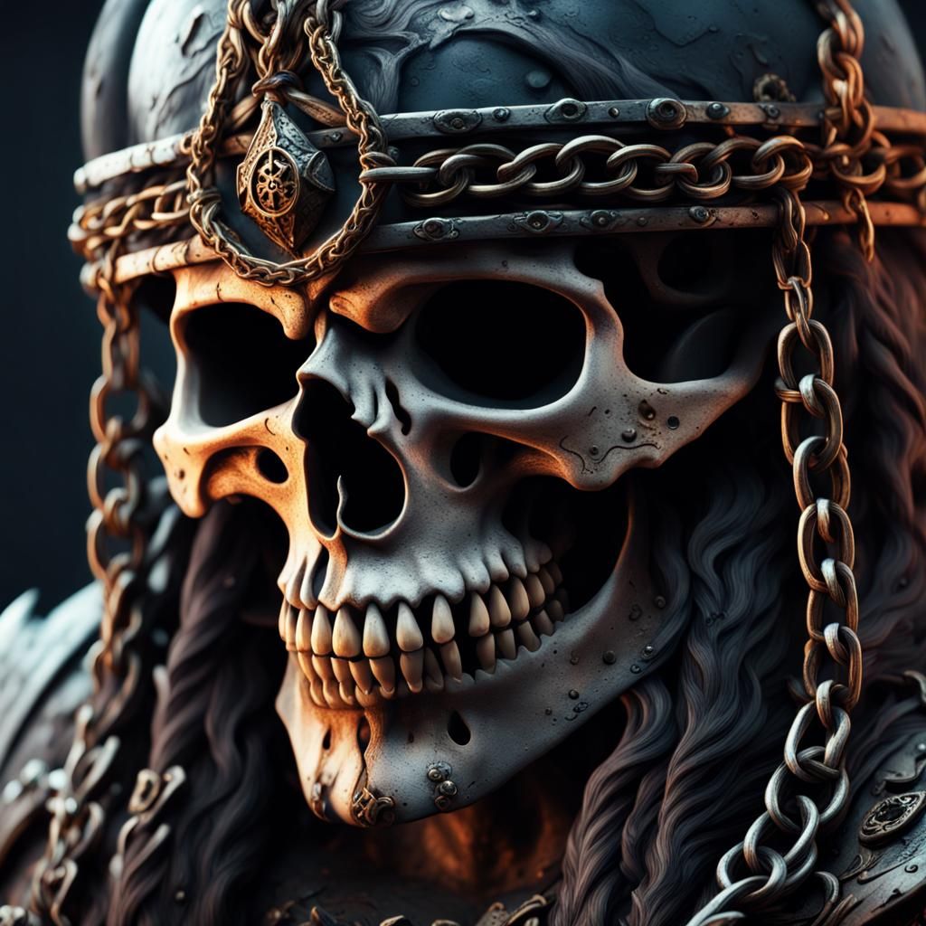 Macabre Viking Skull with Chainmail in Detailed Matte Painti...
