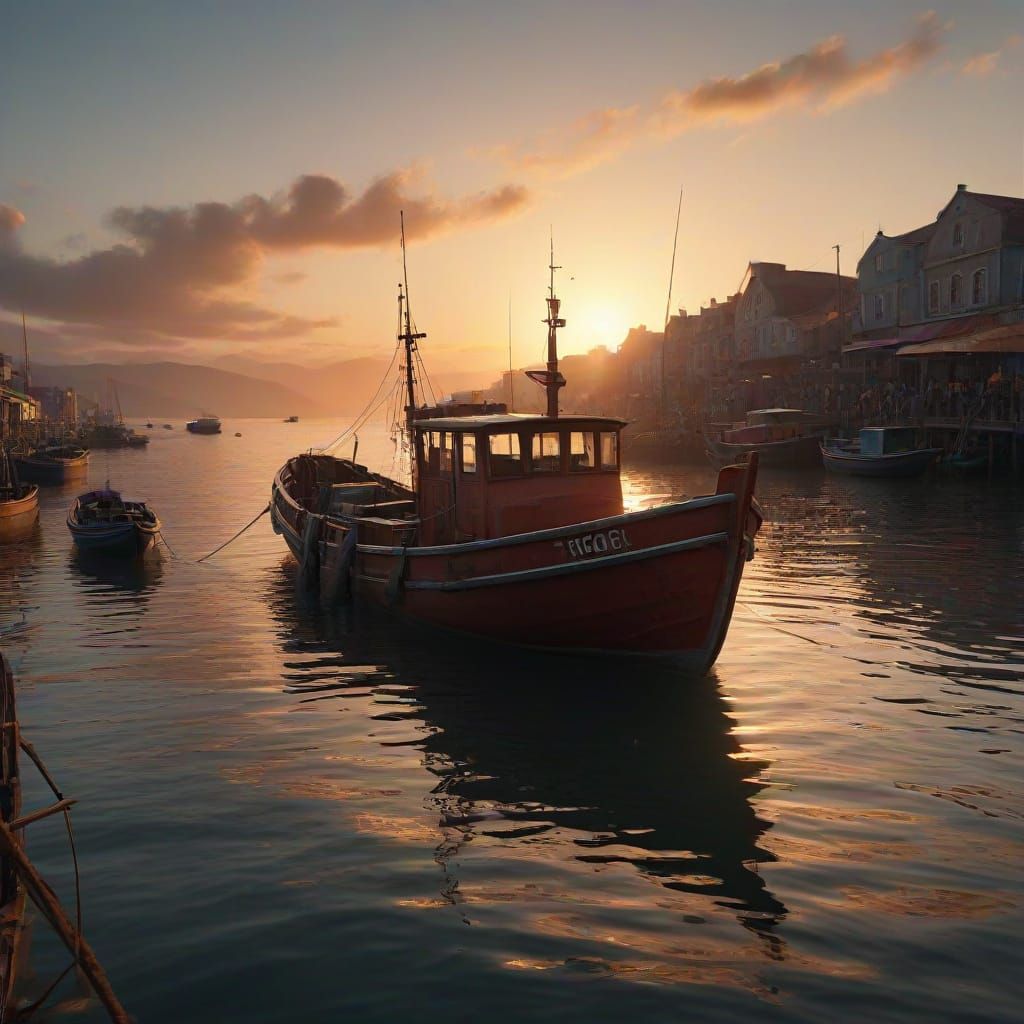 Fishing Boats Return at Dawn: Digital Art