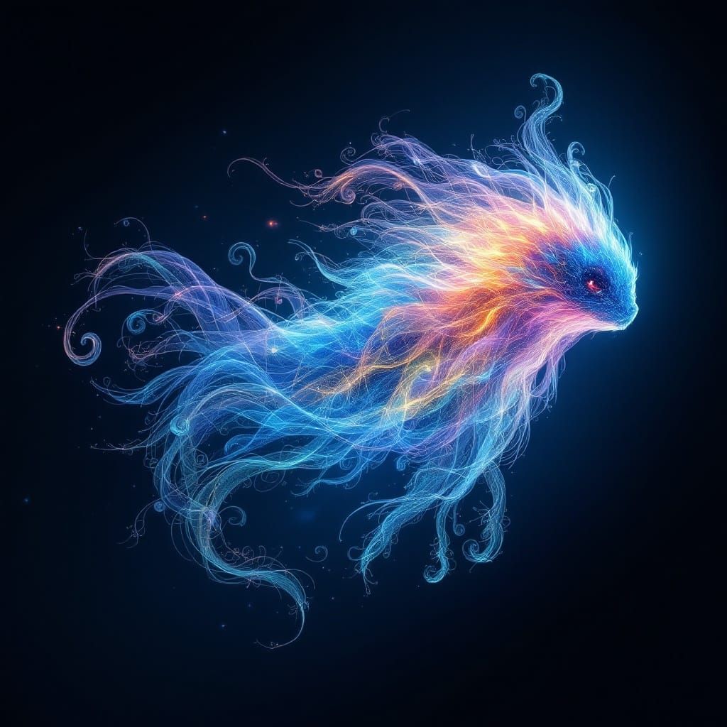 Ethereal Aurora Creature in Dreamy, Gradient Blue Background