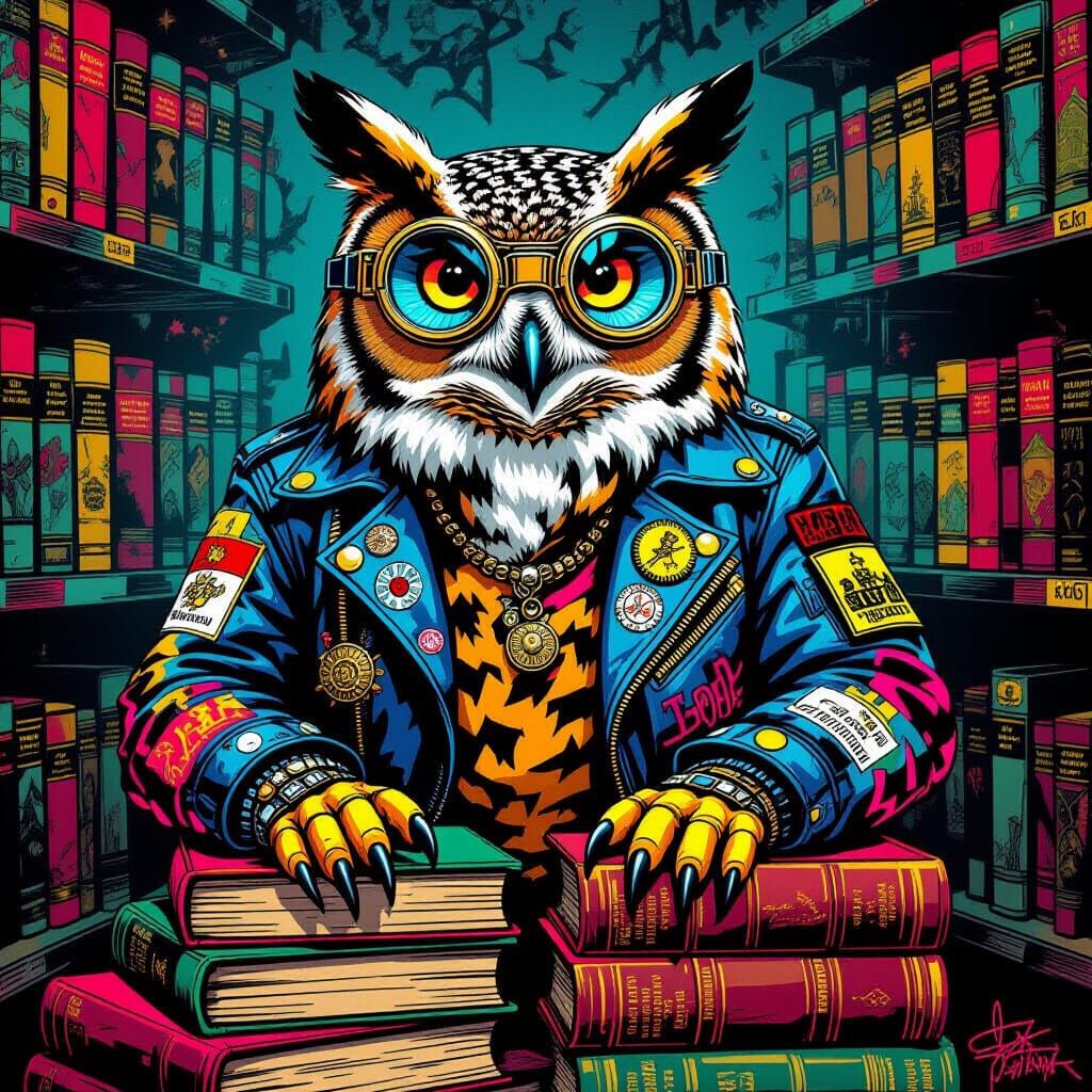 Owl in Graffiti Jacket, Comic Book Pop Art Style