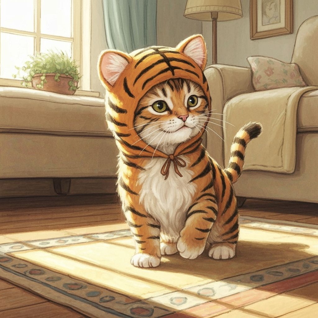 Cute Kitten in Tiger Costume Coloring Page