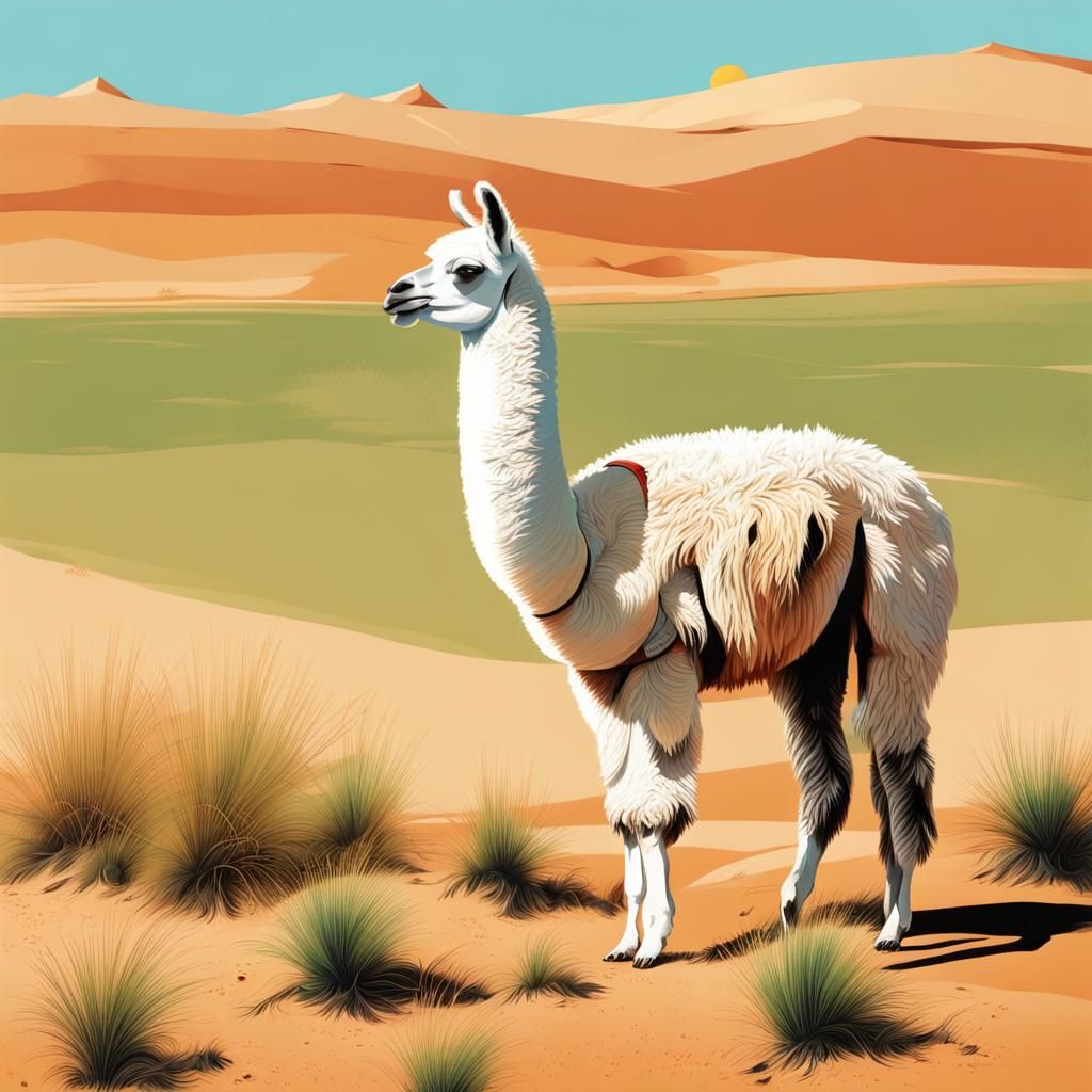Llama Grazing in Sahara Desert: Abstract Art