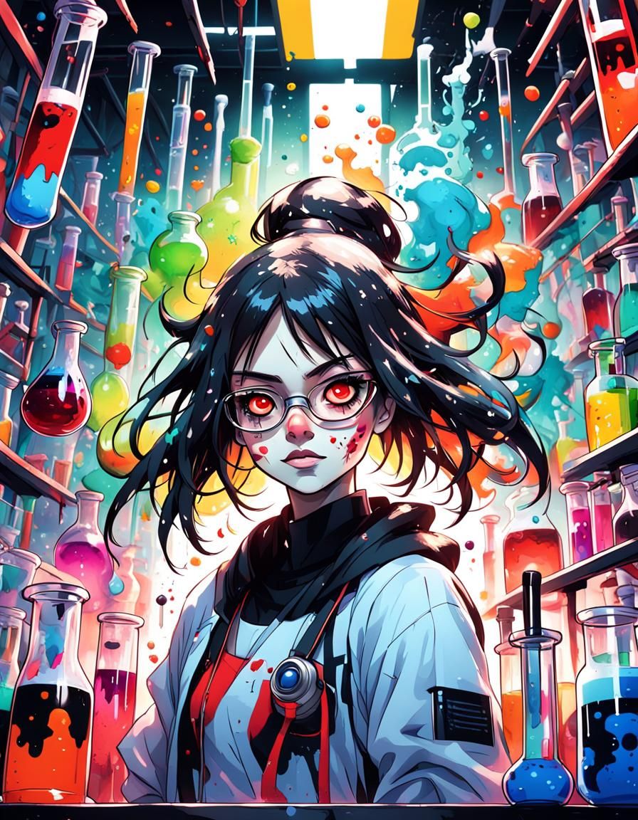Mad Scientist Girl in Vibrant Graffiti Art Style