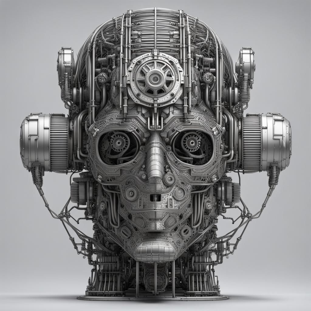 Steampunk Cyber Head Wireframe Engine