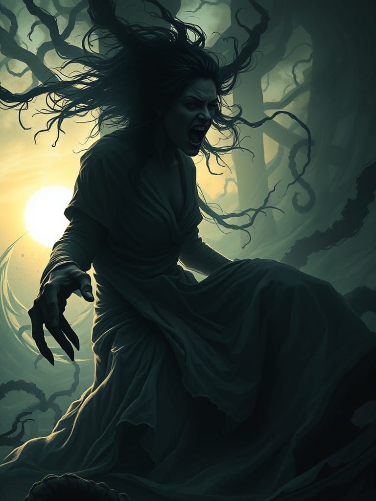 Surreal Dark Fantasy Transformation in Cyberpunk Style