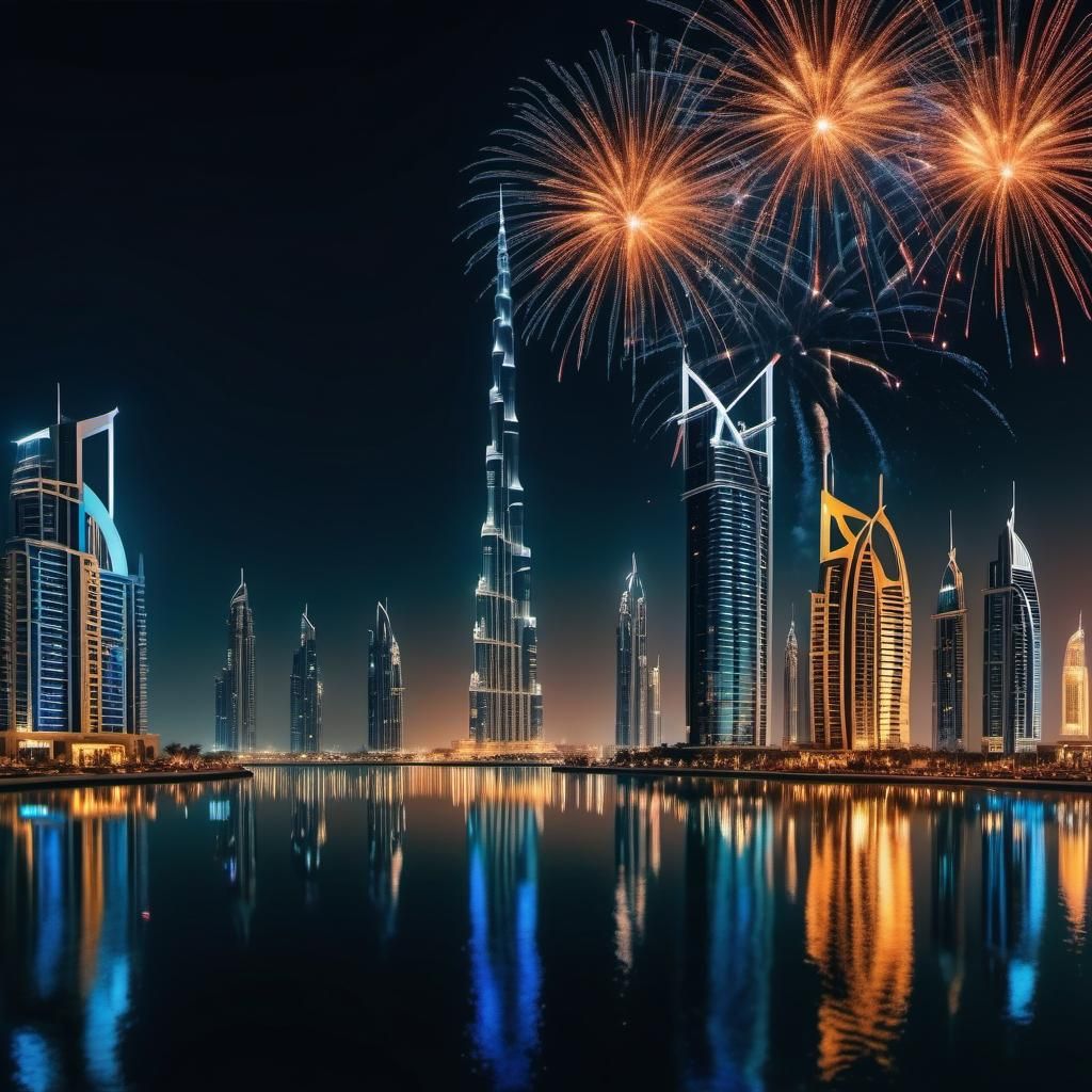 Dubai Night Skyline Celebration in Cinematic Style