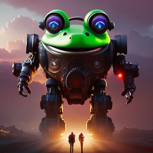 Steampunk Robot Frog in Dystopian Rose Garden