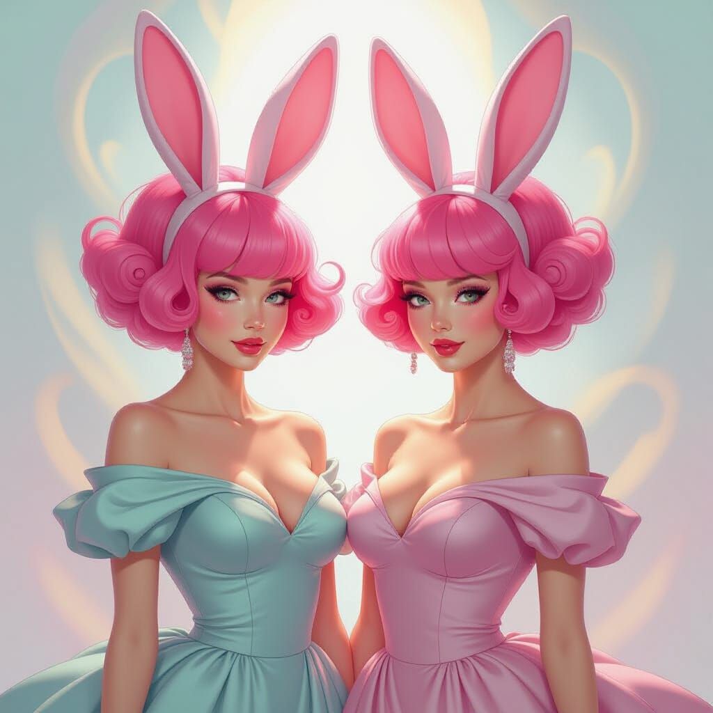 Elegant Rabbit Women with Pink Beehive Hair
