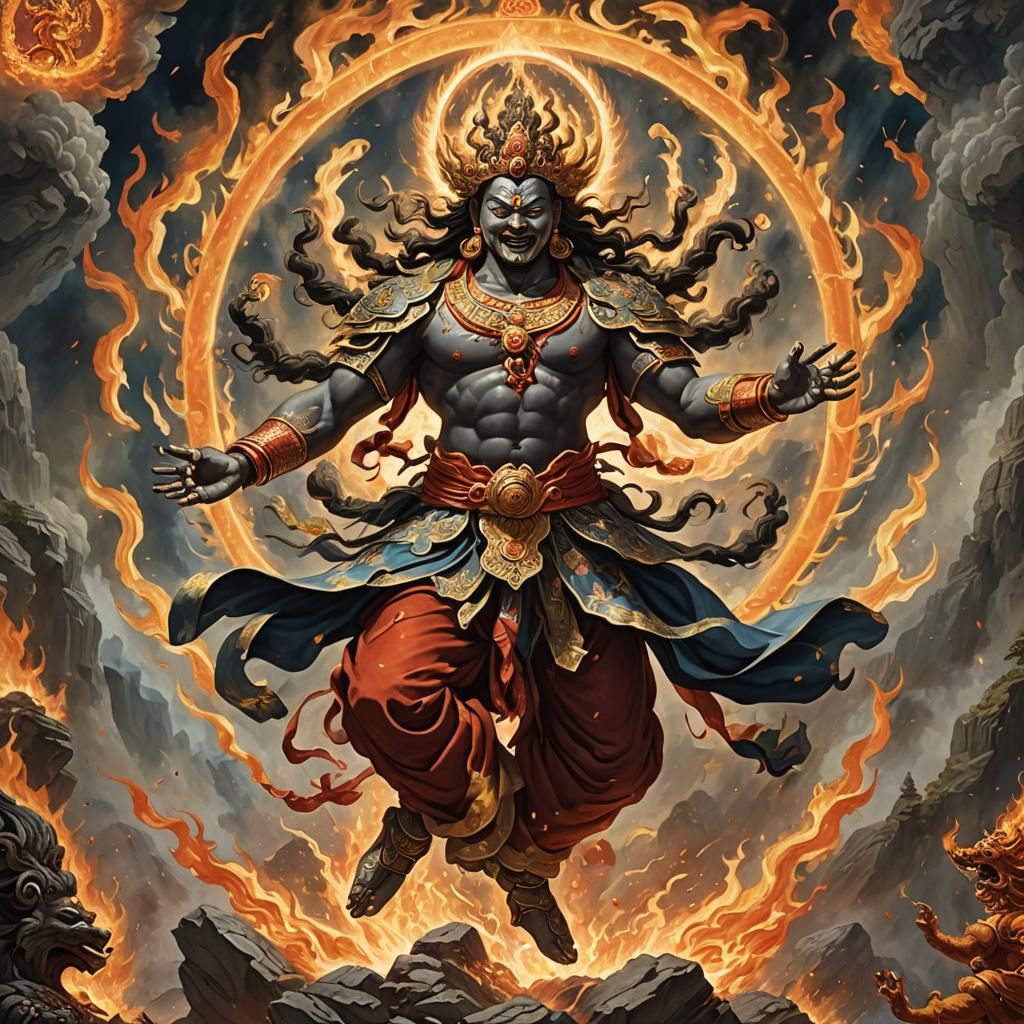 Vajrapani Dancing in Flames: Fantasy Concept Art