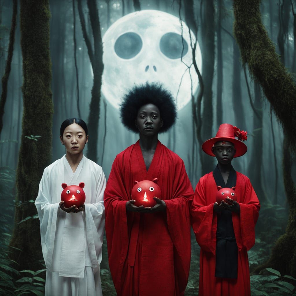 Magical Realism Lantern Cult in Folk Art Style