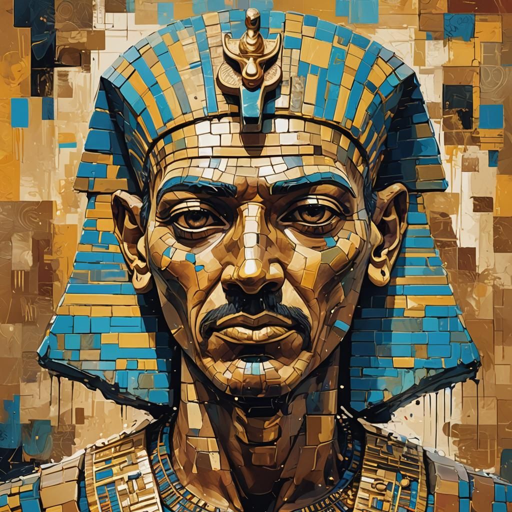 Egyptian Pharaoh Double Exposure in Abstract Splash Art