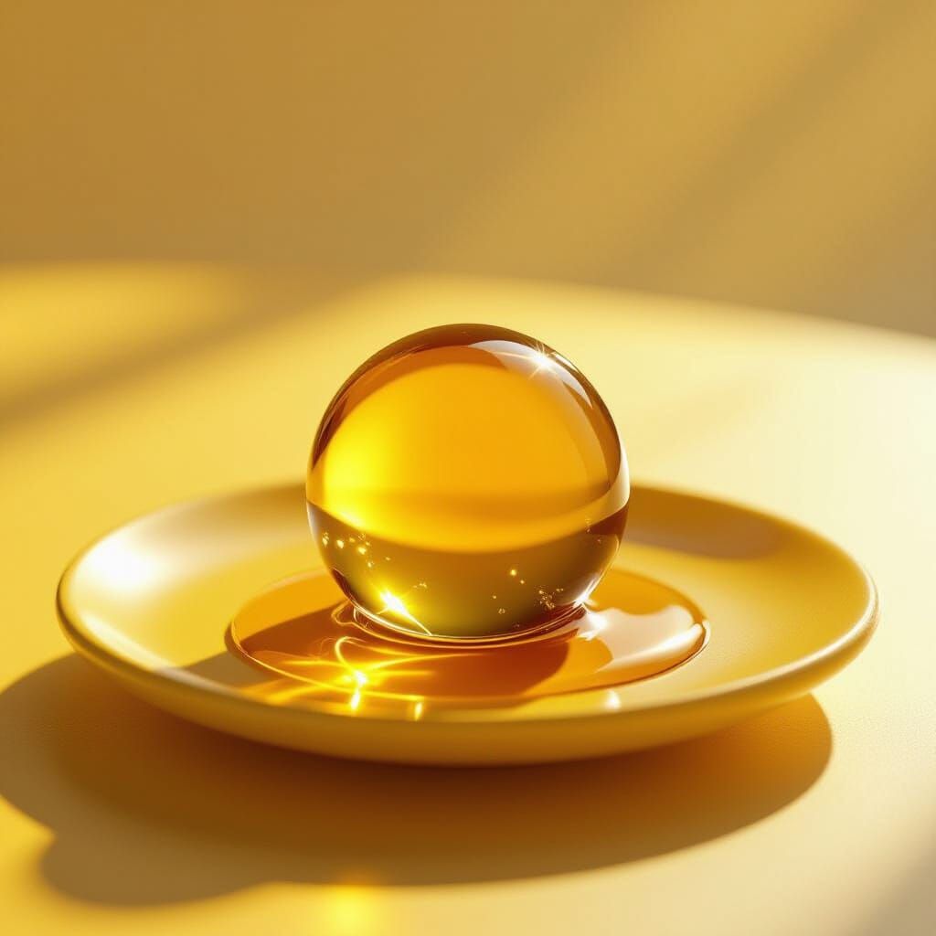 Macro Minimalist Honey Drop on Yellow Plate