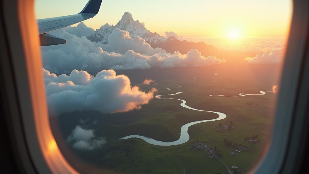 Breathtaking Airplane Window View at Sunrise