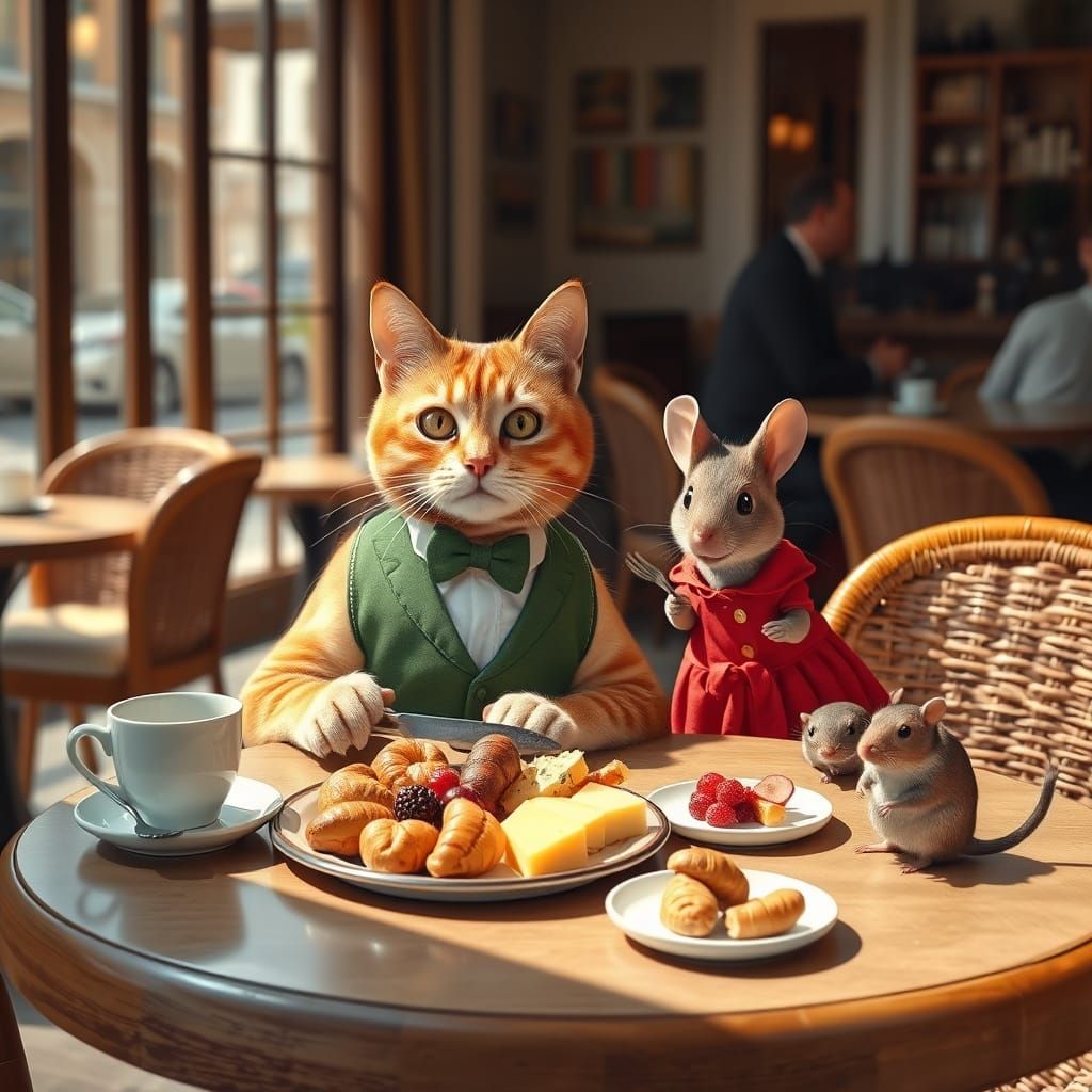 Sophisticated Tabby Cat in a Cozy Cafe Setting