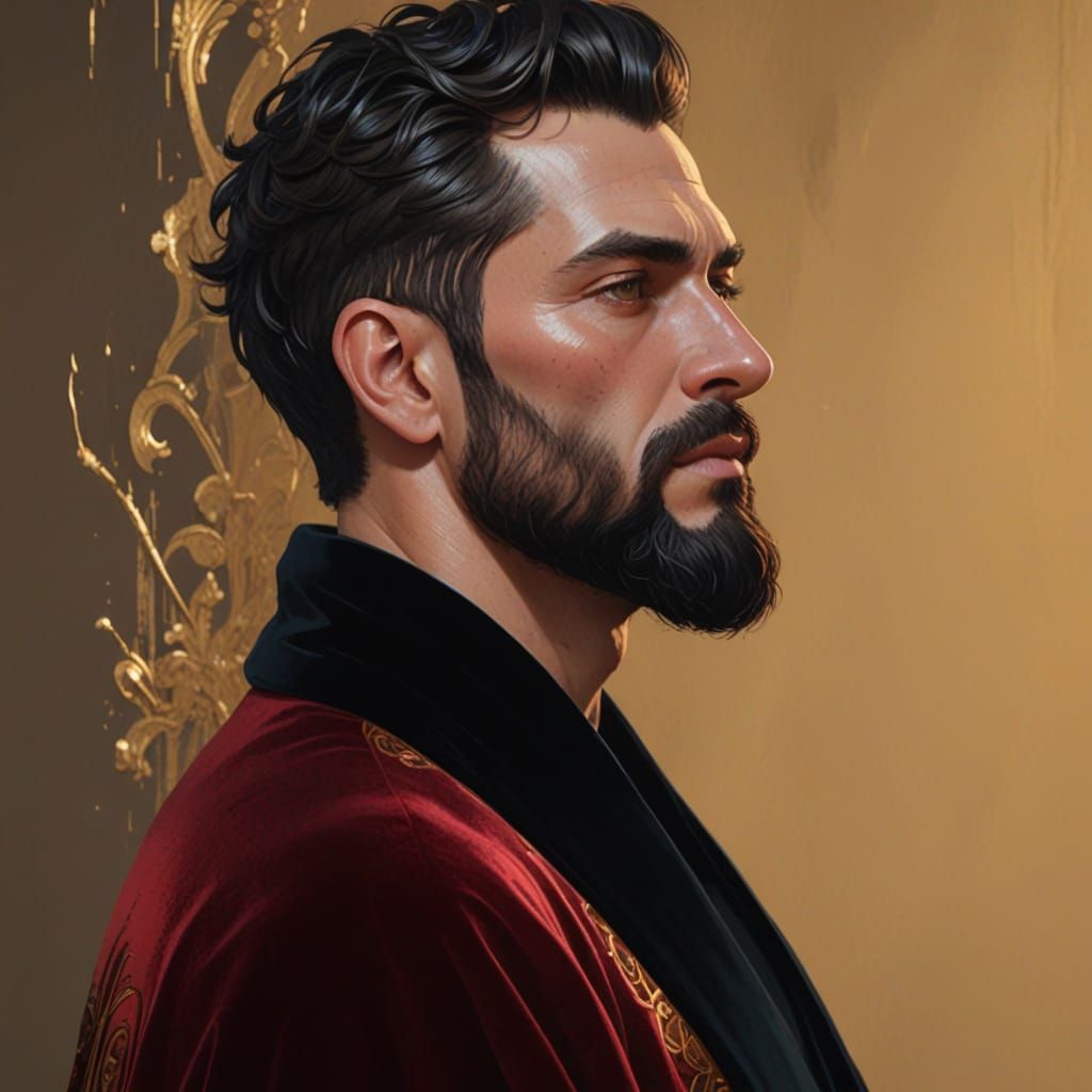 Handsome Man in Velvet Robe, Impressionist Oil Painting