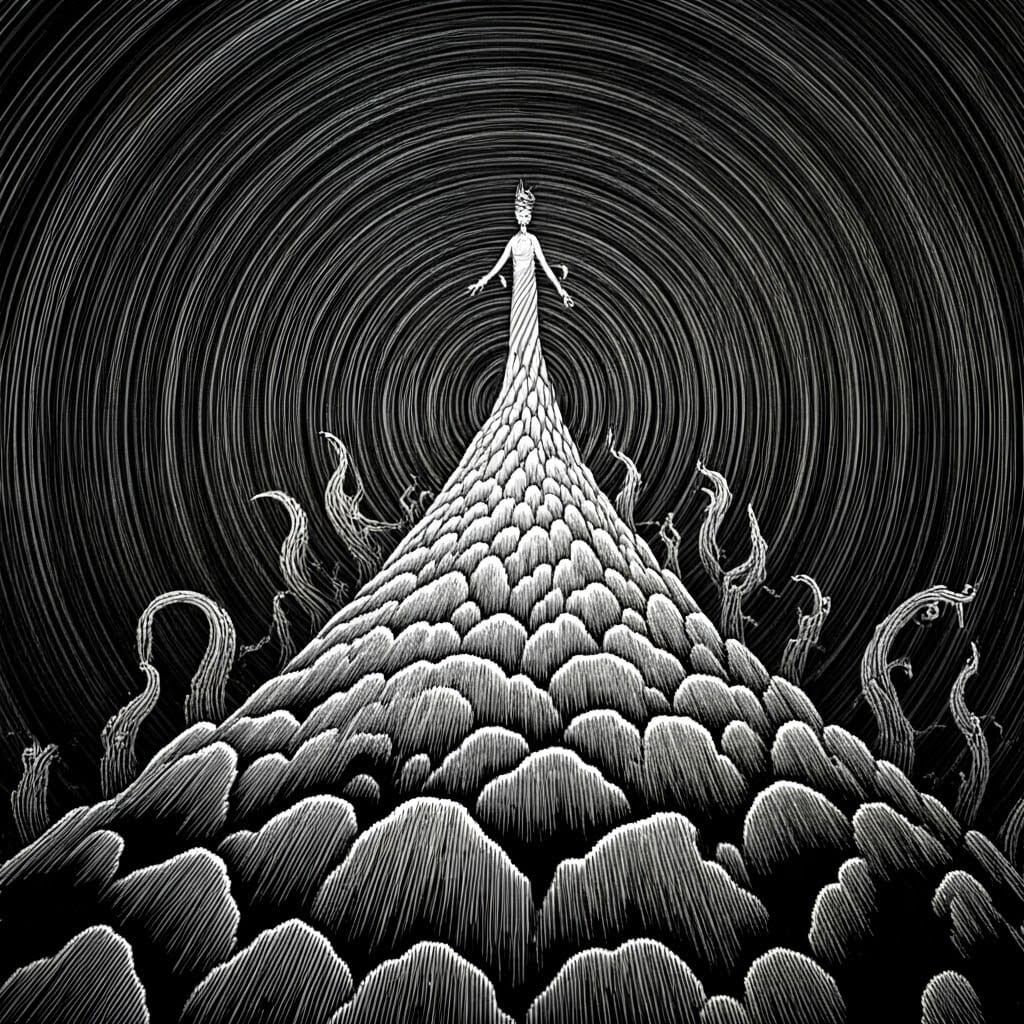 Scratchboard Ink Banshee Mount Olympus Hyperdetailed Junji o...