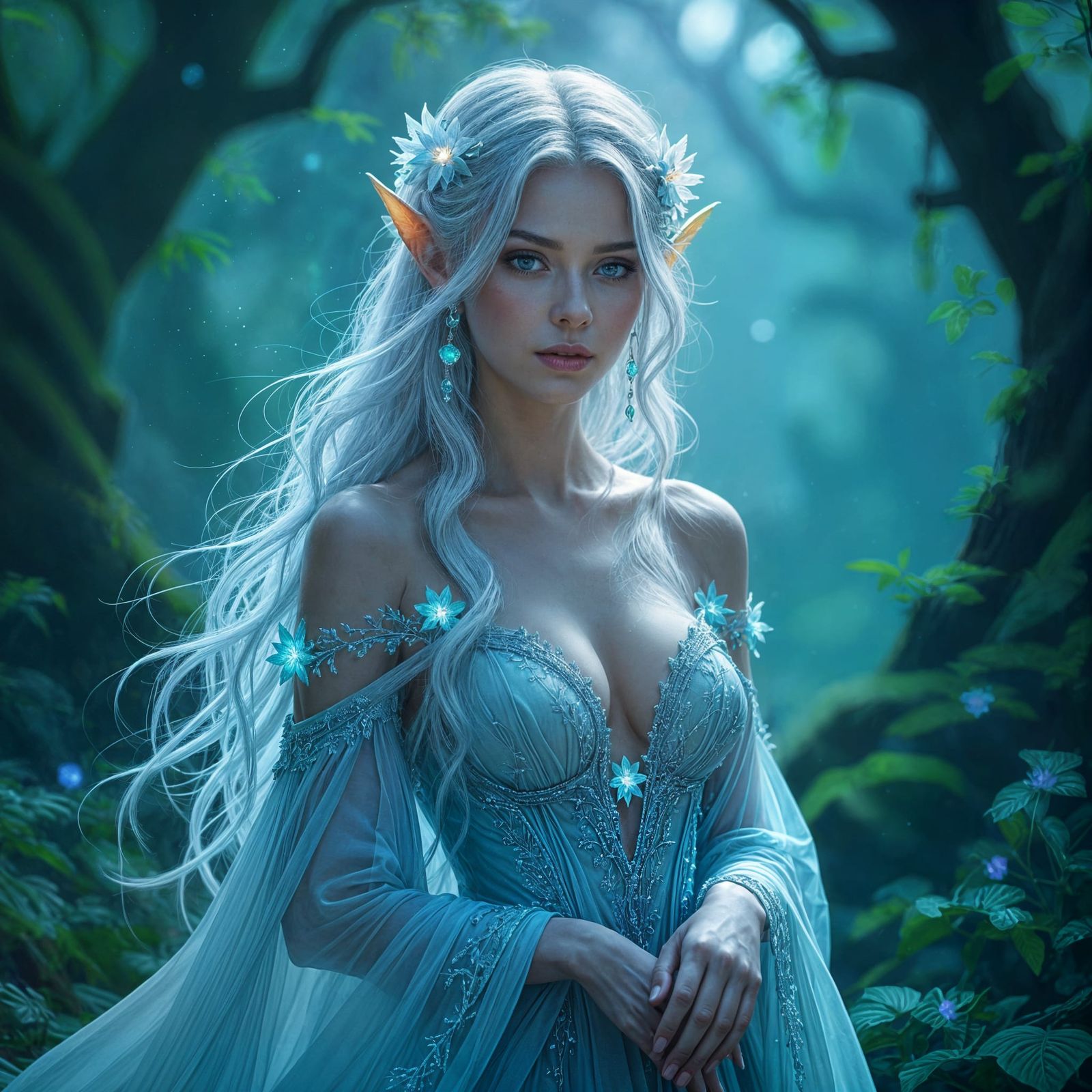 Elven Beauty in Mystical Forest, Ethereal Dreamy Style
