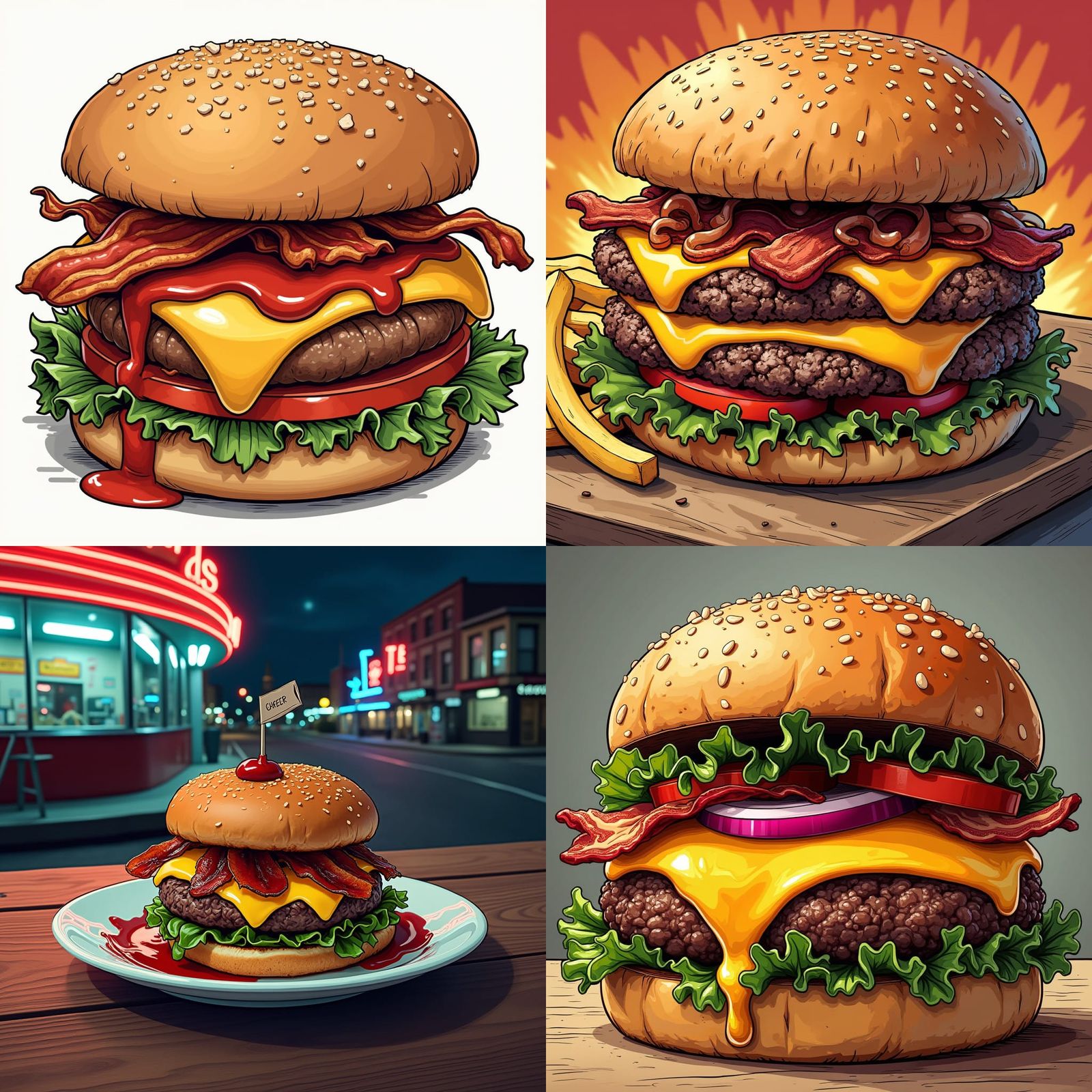 Cheeseburger in Comic Book Art Style