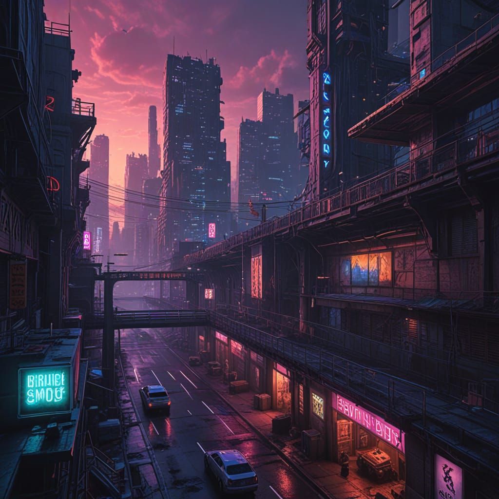 Dystopian Metropolis Concept Art Under Twilight Sky
