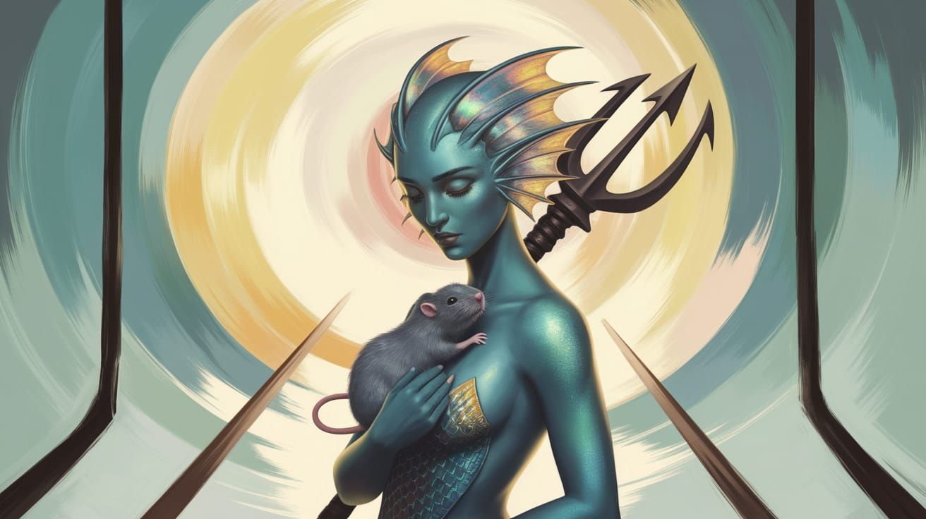 Triton and Rat in Dark Fantasy Style