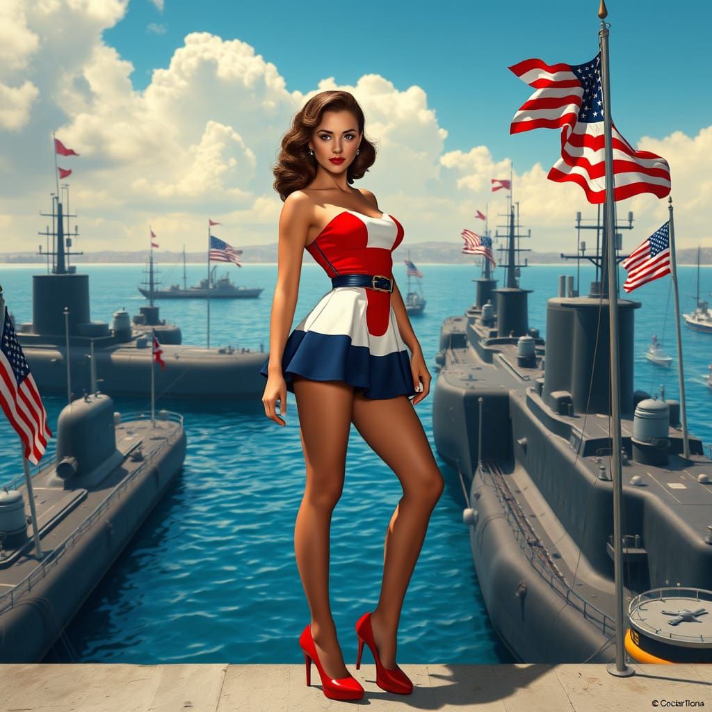 Glamorous Pin-Up Girl in Patriotic 1940s Style