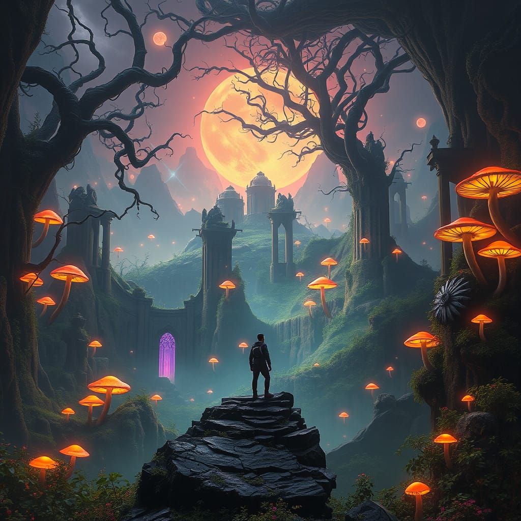 Mystical Realm Encounter in Futuristic Landscapes