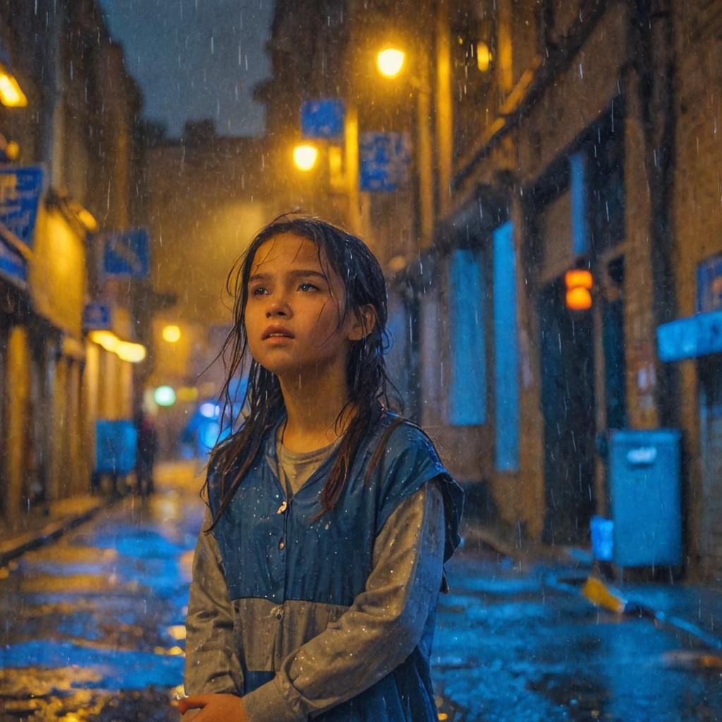 Lonely Girl in Rainy Alley, Cinematic Soft Focus