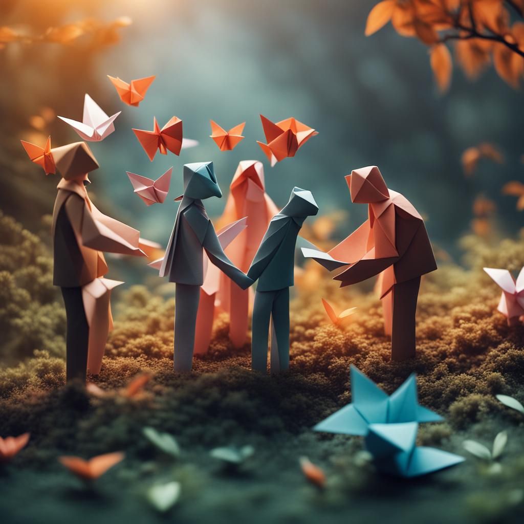 People Helping Each Other: Origami Papercraft