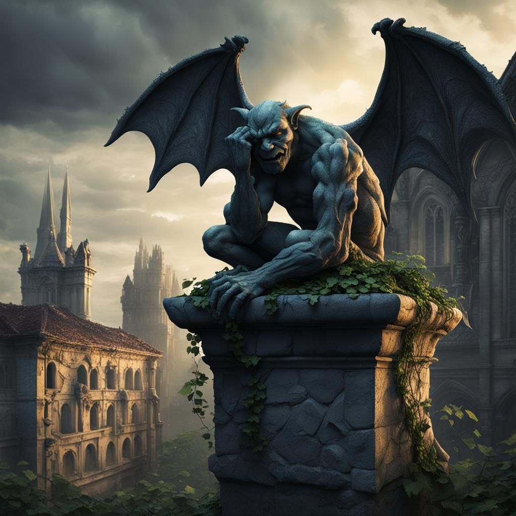 Gothic Gargoyle Sleeping in Urban Decay