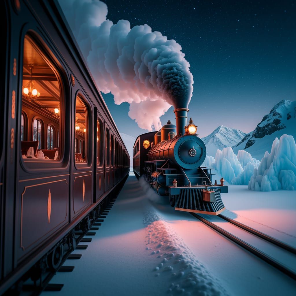 Vintage Steam Train on Snowy Alpine Pass