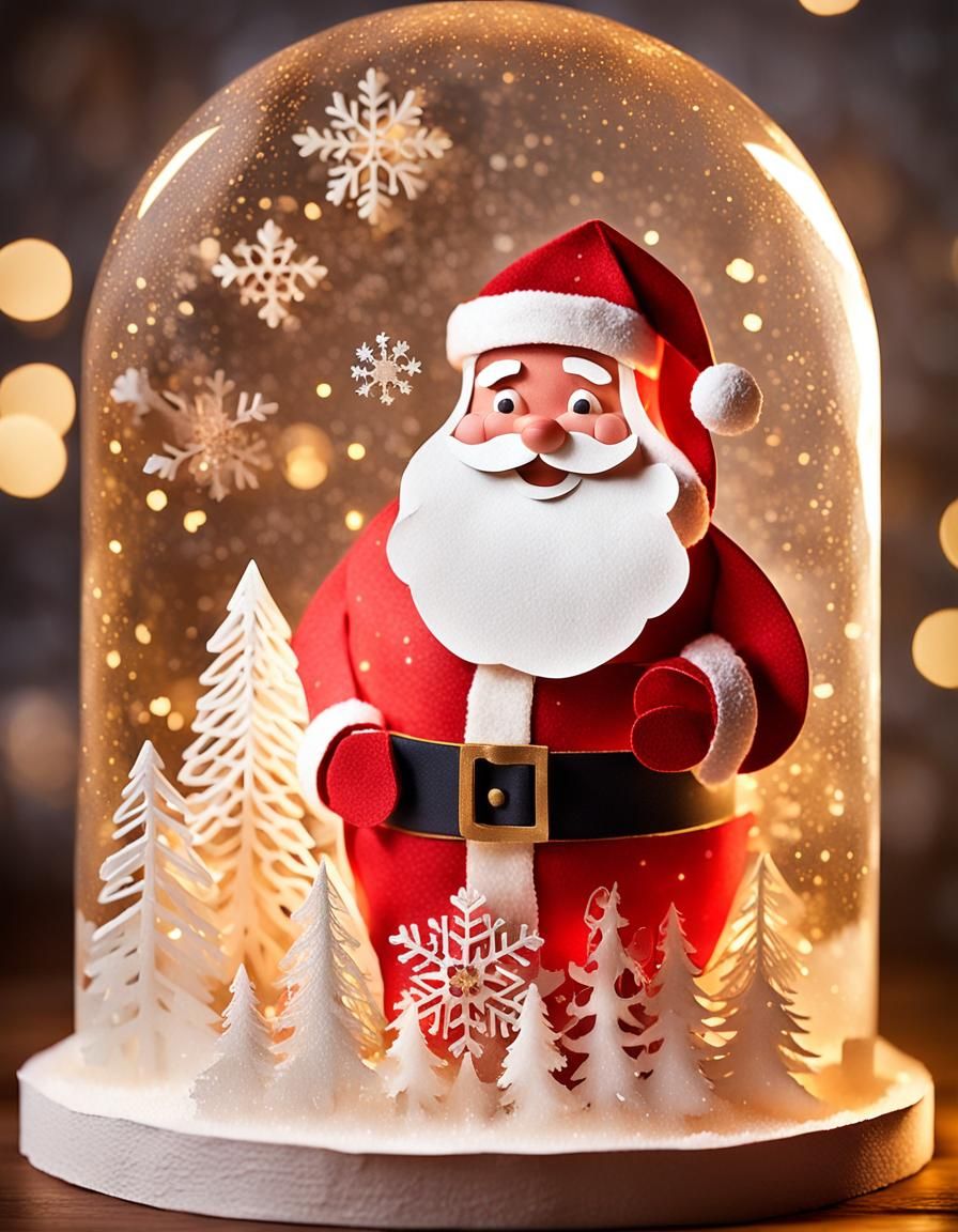 Retro 3D Paper Art: Santa Claus in Snowglobe