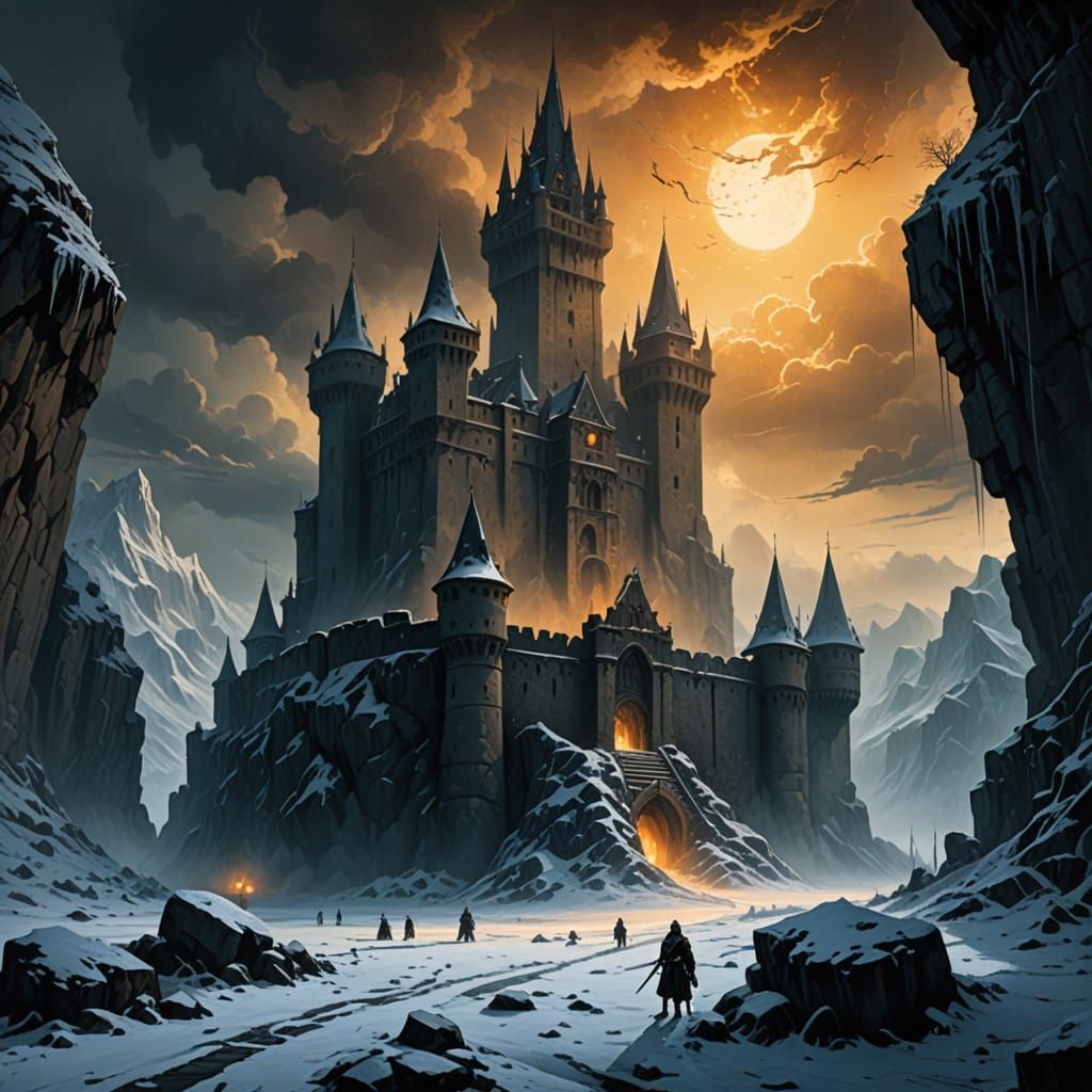 Epic Dark Fantasy Fortress in a Frosty Wasteland