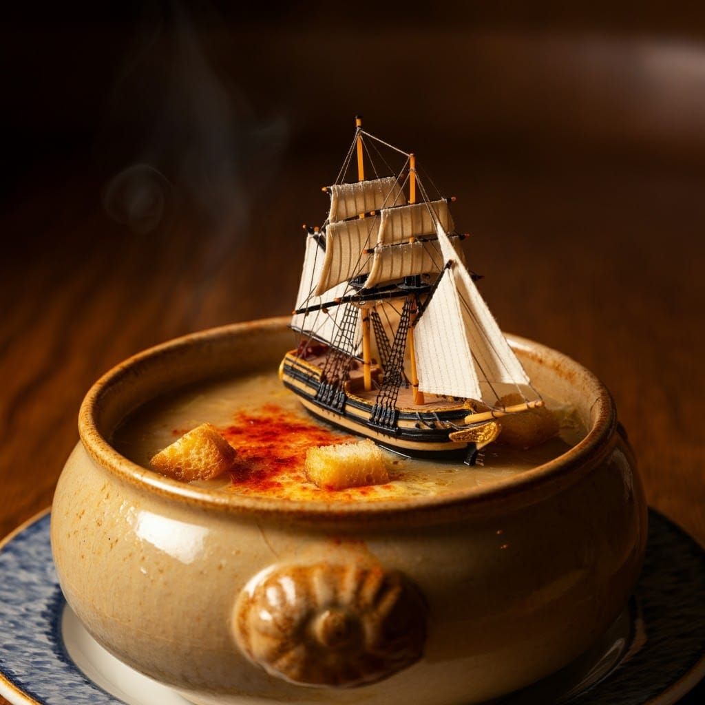 Miniature Tall Ship Sails in French Onion Soup