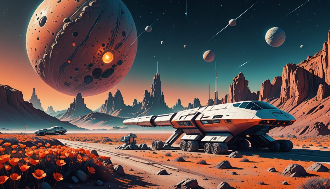 Retro-Futuristic Asteroid Oasis in Soft, Ethereal Light