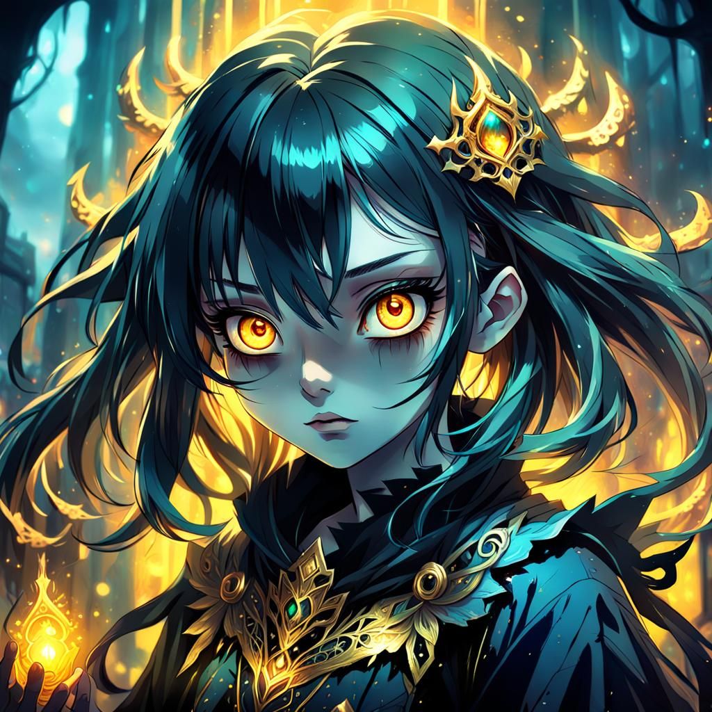 A cute realistic anime girl with evil expression and dark aura