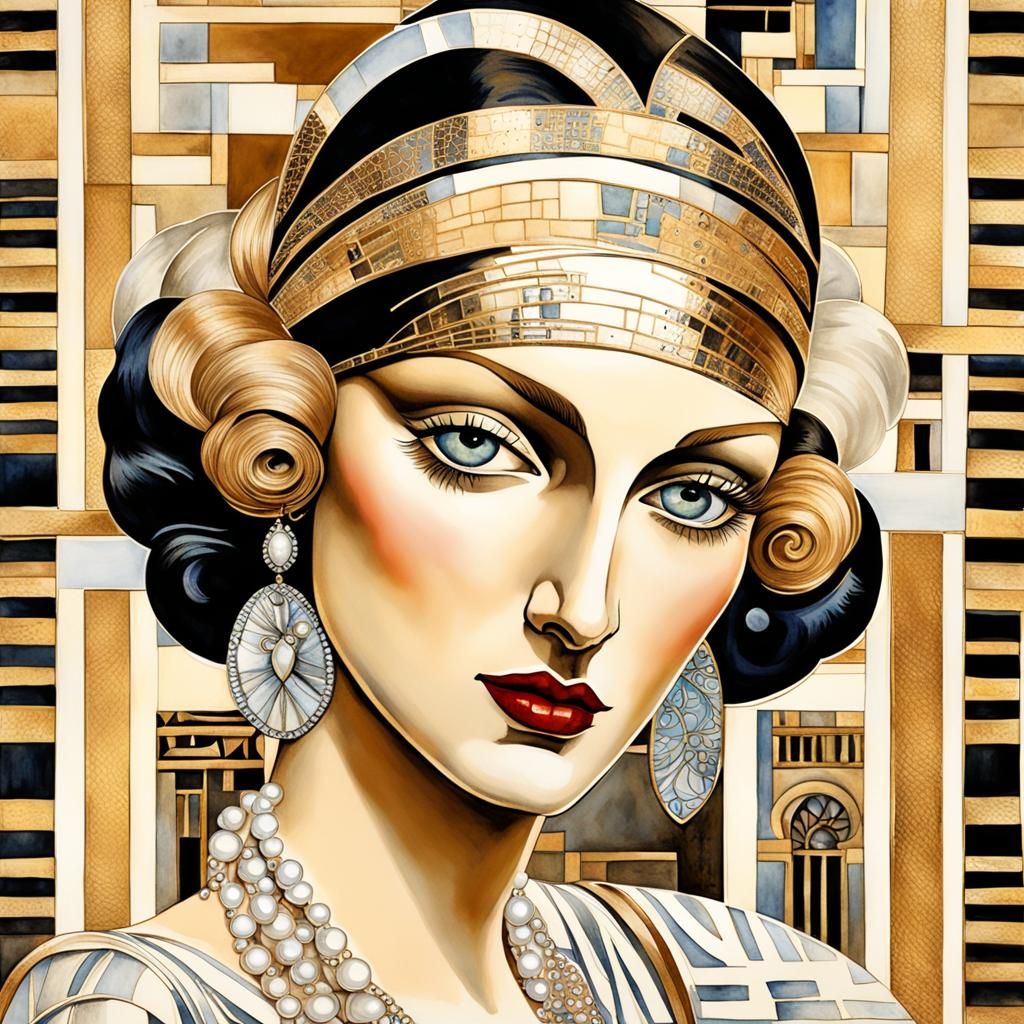 Art Deco Cityscape in Watercolor and Ink