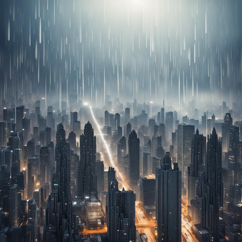 Raindrop Reflection Captures Cityscape Double Effect