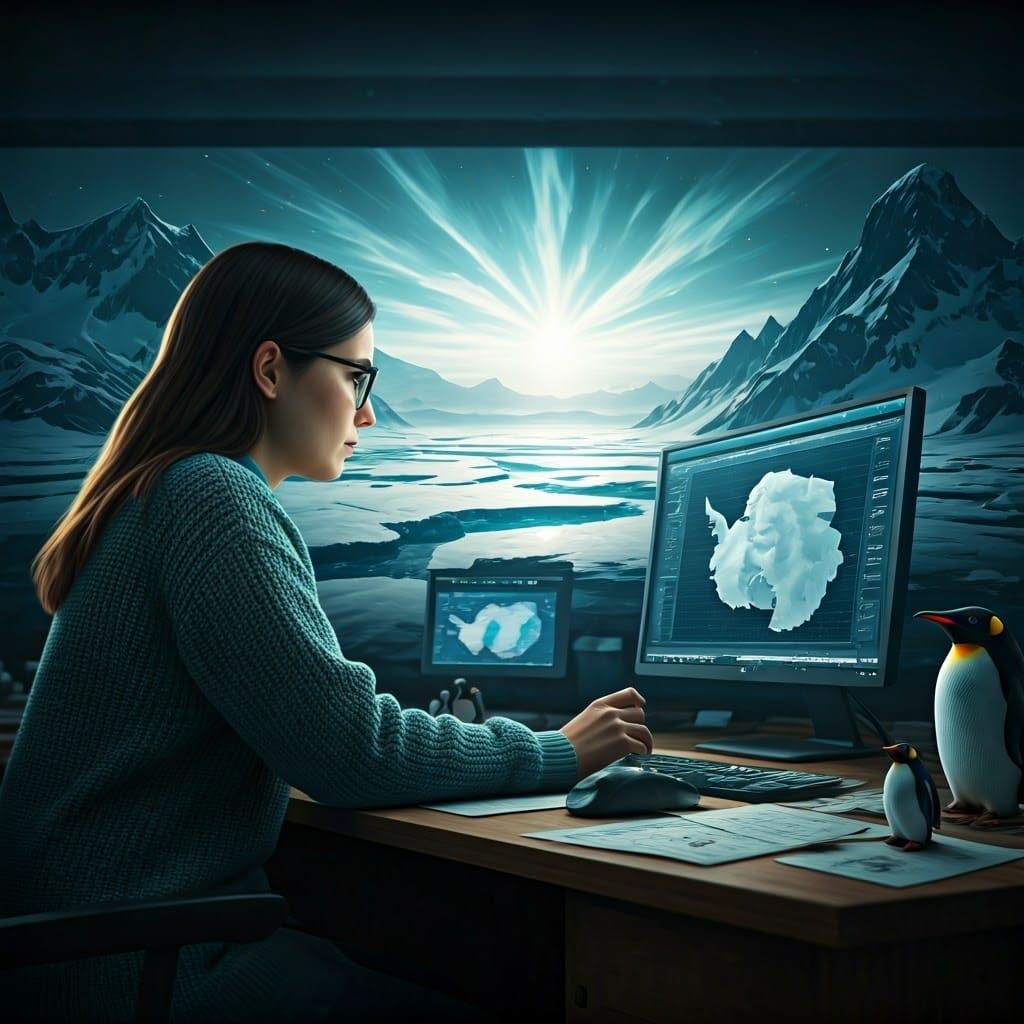 Climate Scientist in Icy, Fantastical Antarctic Landscape