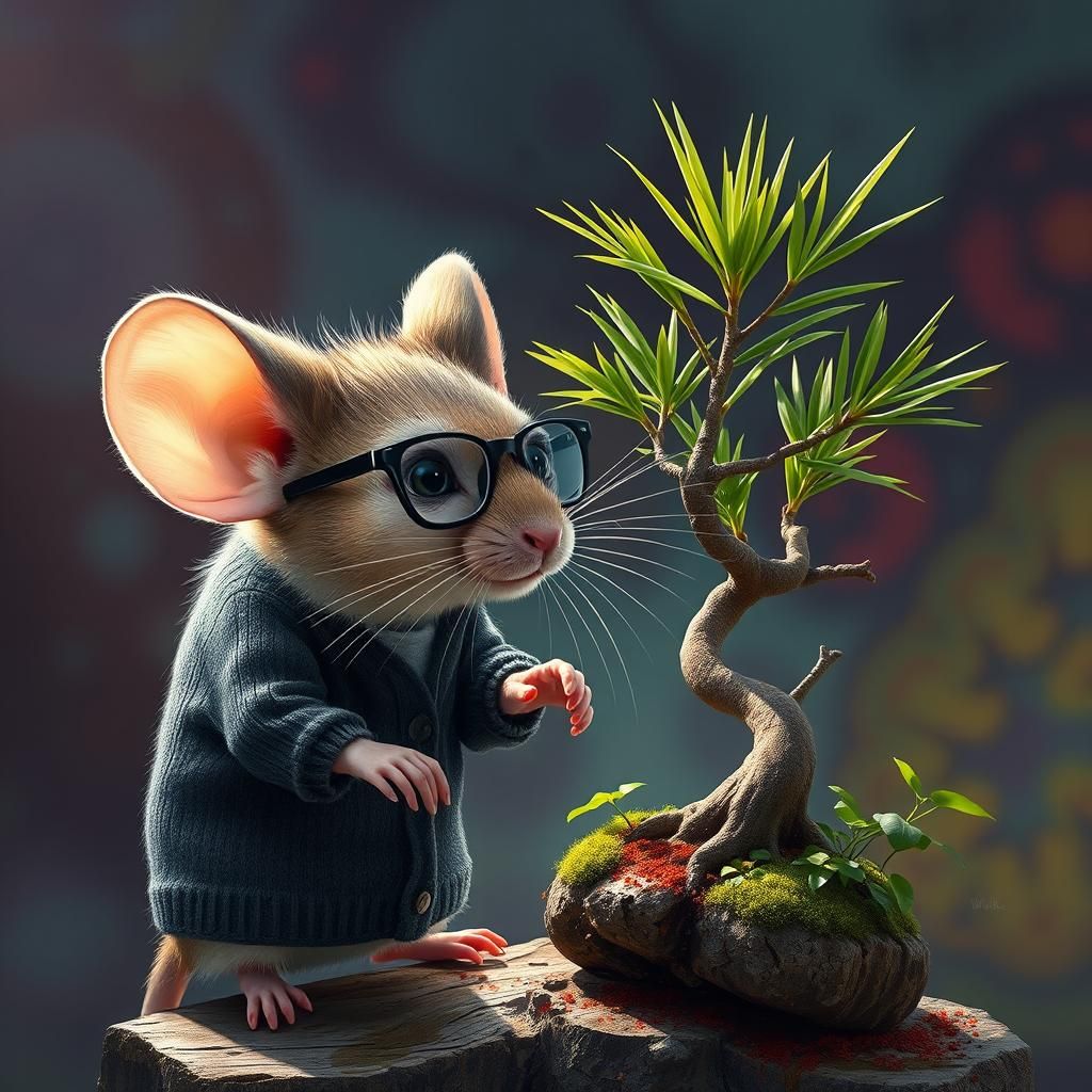 Anthropomorphic Mouse Maintains Bonsai Palm: Hyperrealistic ...
