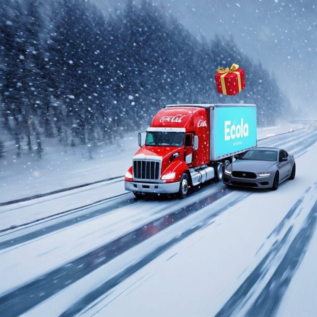Animated Illustration of Coca-Cola Truck Driving in Snow
