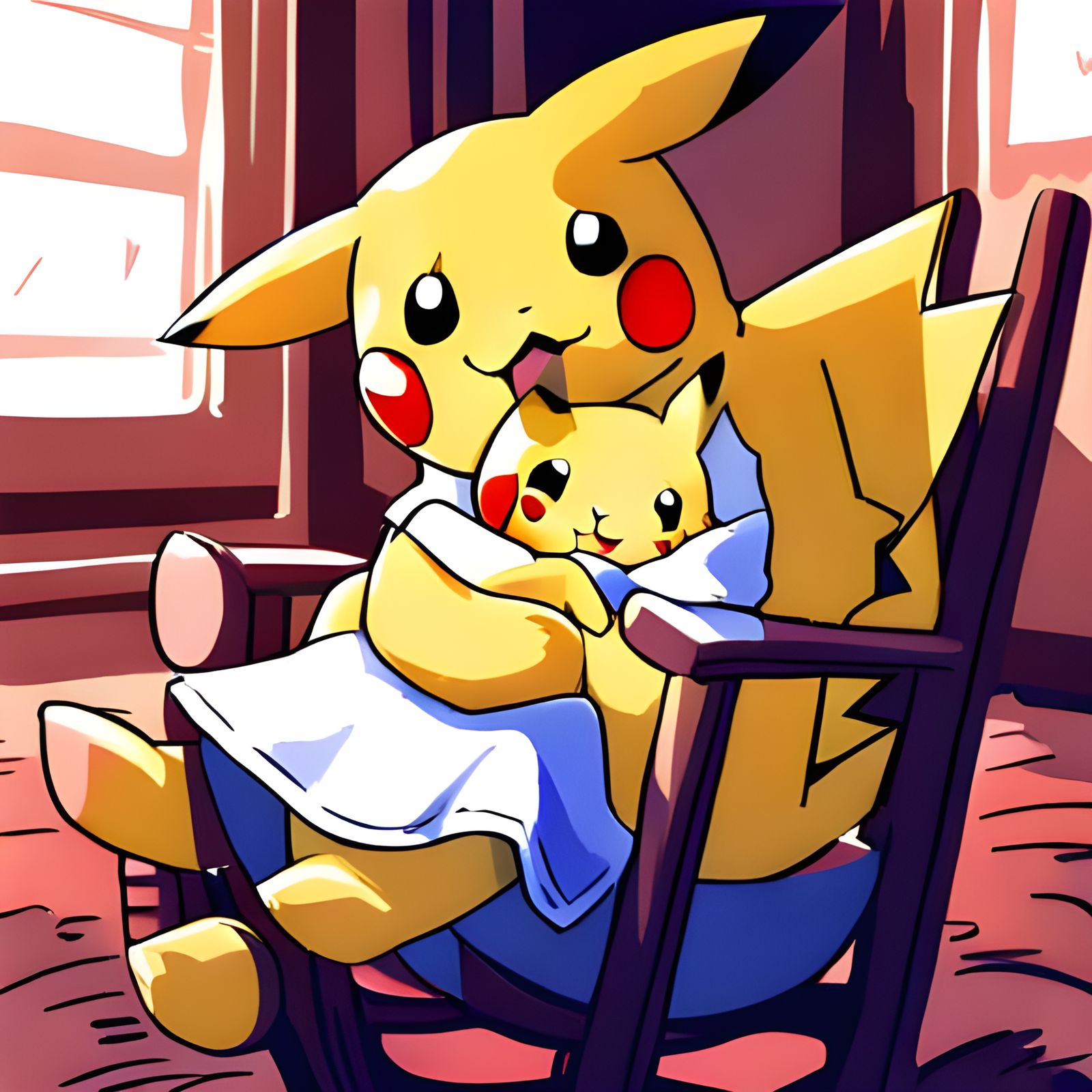 Pikachu Mom and Baby Pichu Illustration