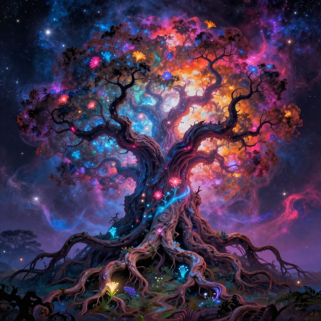 Cosmic Tree with Swirling Galaxy Roots