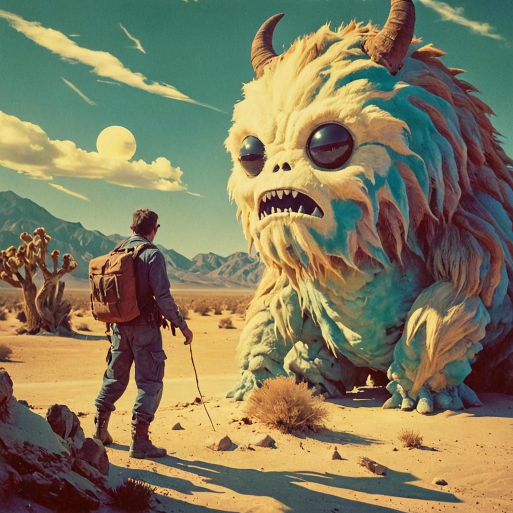Desert Monster in Retro Polaroid Lomography Style