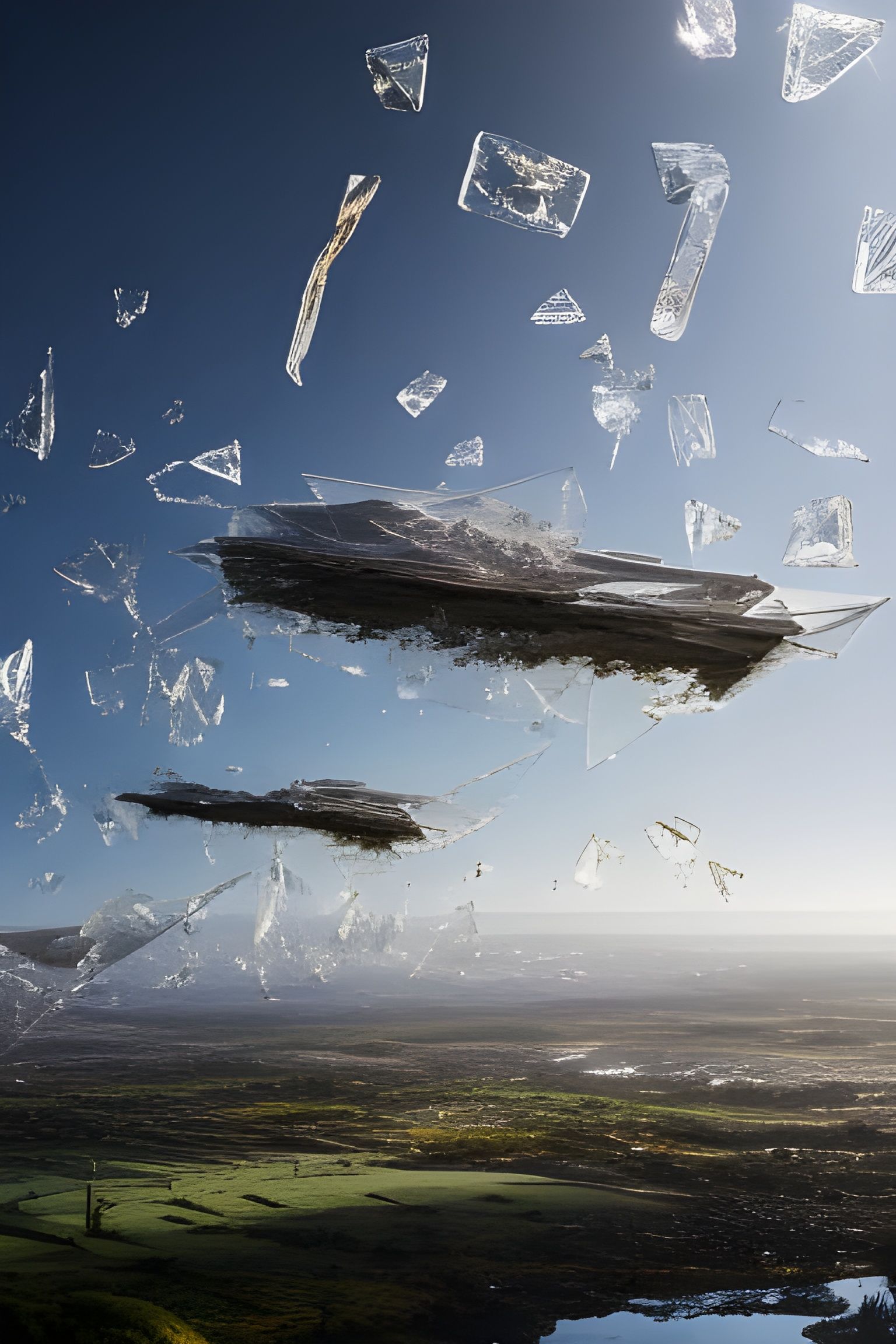Flying Glass Shards in a Surreal Dreamscape